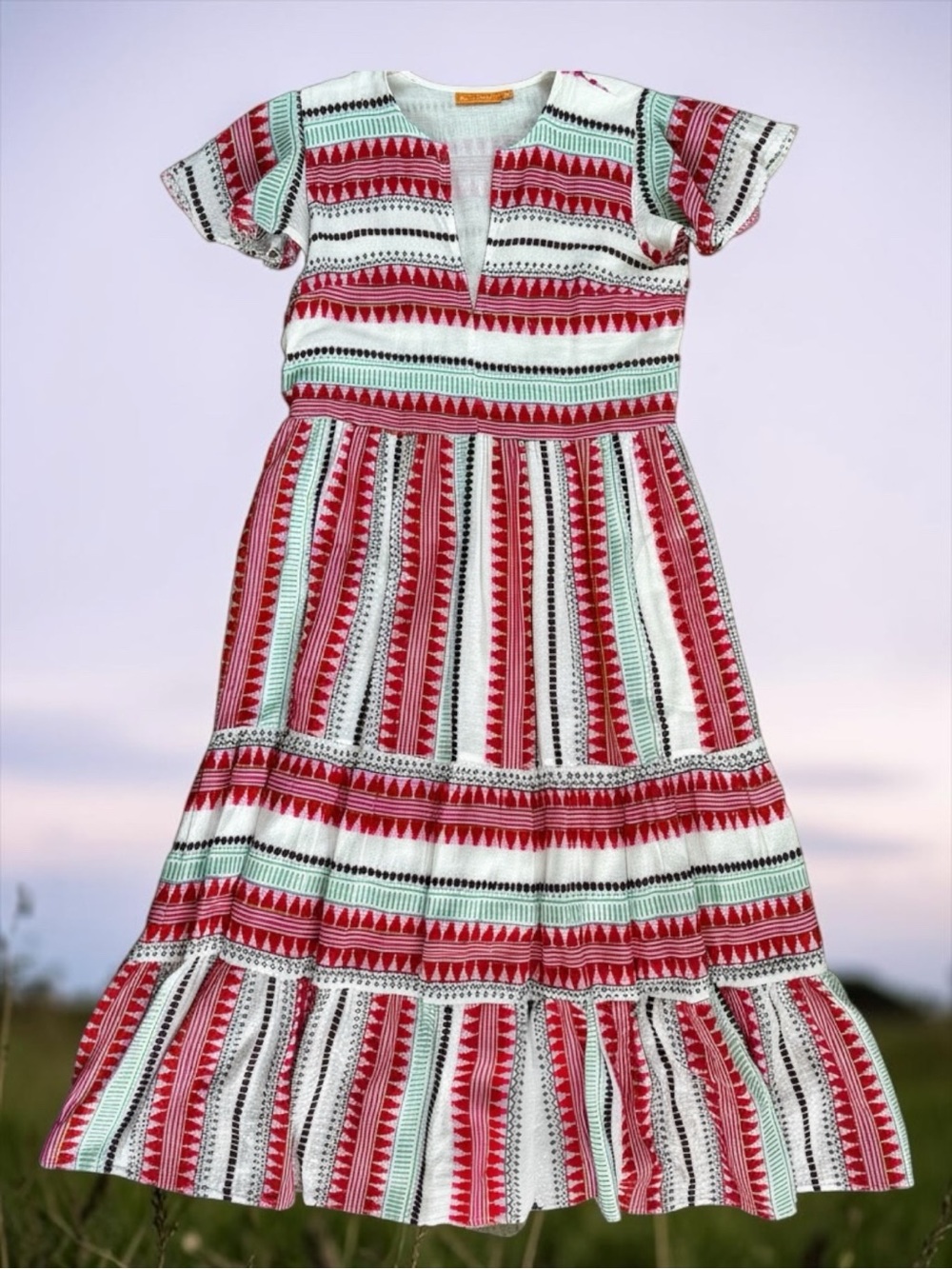 OLIPHANT Red Mezcal V-Neck Tiered Maxi Dress in Excellent Condition (S) - Picture 4 of 8